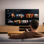 Expérience streaming fluide sur Smart TV dans un salon moderne confortable