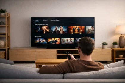 Expérience streaming fluide sur Smart TV dans un salon moderne confortable